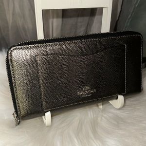 Coach Accordion Zip Around Wallet in Metallic Anthracite